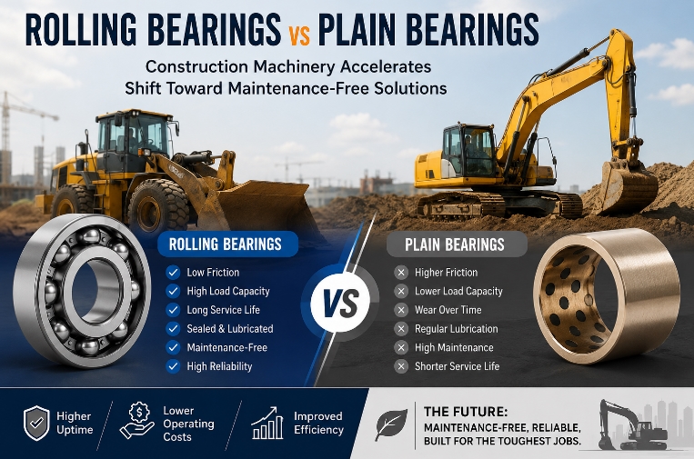 Rodamientos rodantes vs rodamientos lisos – La maquinaria de construcción acelera la transición hacia soluciones sin mantenimiento